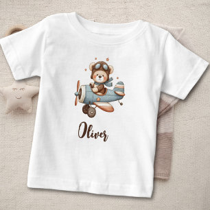 Cute Pilot Teddy Bear Personalised Baby T-Shirt