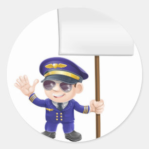 Cute pilot with sign character illustration classic round sticker