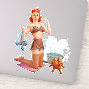 Cute Pin-up Girl with little dog vintage art