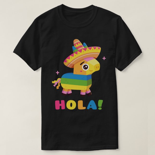 Cute Pinata With  Hat Hola T-Shirt (Design Front)