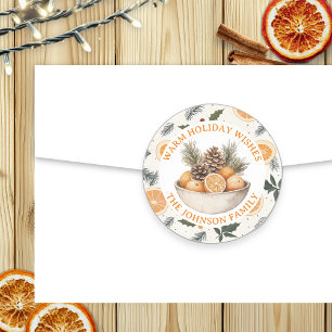 Cute Pine Cones and Oranges Personalised Christmas Classic Round Sticker
