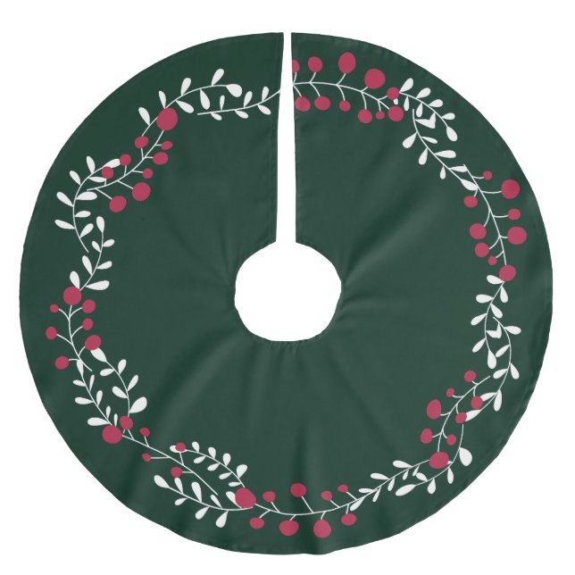 Cute pine green winter berries wreath Christmas Brushed Polyester Tree Skirt (Front)