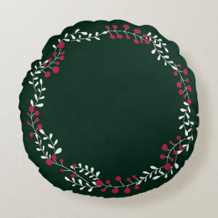 Cute pine green winter berries wreath frame border round cushion