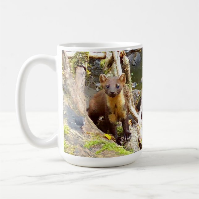 Cute Pine Marten Forest Wildlife Resting on tree Coffee Mug (Left)
