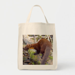 Cute Pine Marten Perched on Mossy Log Wildlife Art Tote Bag