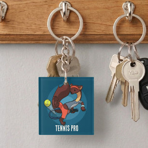 Cute Pine Marten Tennis Pro Trick Shot Cartoon Key Ring