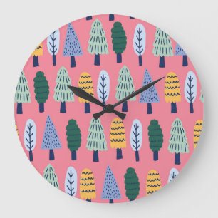 Cute pine trees: kids' pattern. large clock