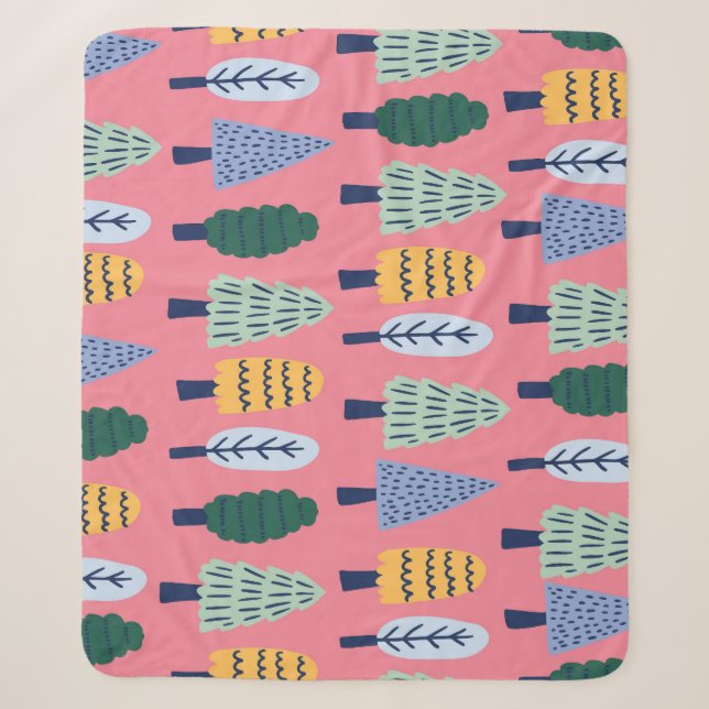 Cute pine trees: kids' pattern. sherpa blanket (Front)