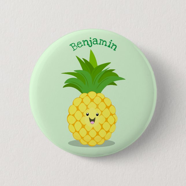 Cute pineapple cartoon illustration 6 cm round badge (Front)