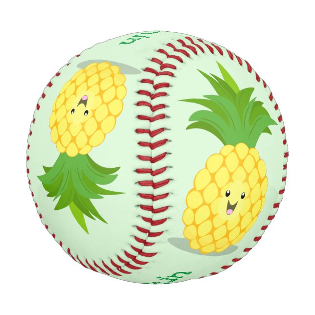 Cute pineapple cartoon illustration baseball (Angled)