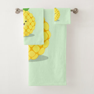 Cute pineapple cartoon illustration bath towel set