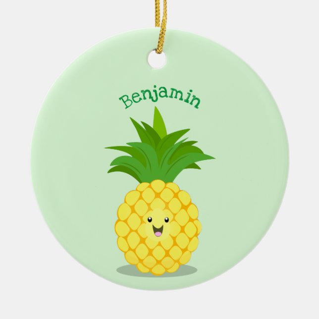Cute pineapple cartoon illustration ceramic tree decoration (Front)