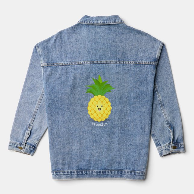 Cute pineapple cartoon illustration denim jacket (Back)