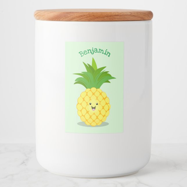 Cute pineapple cartoon illustration food label (Front)