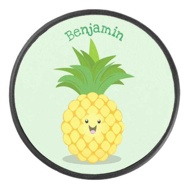 Cute pineapple cartoon illustration hockey puck (Front)