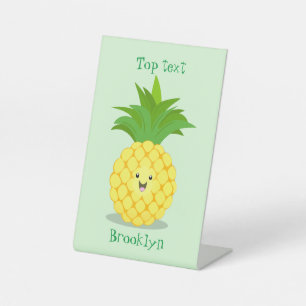 Cute pineapple cartoon illustration pedestal sign