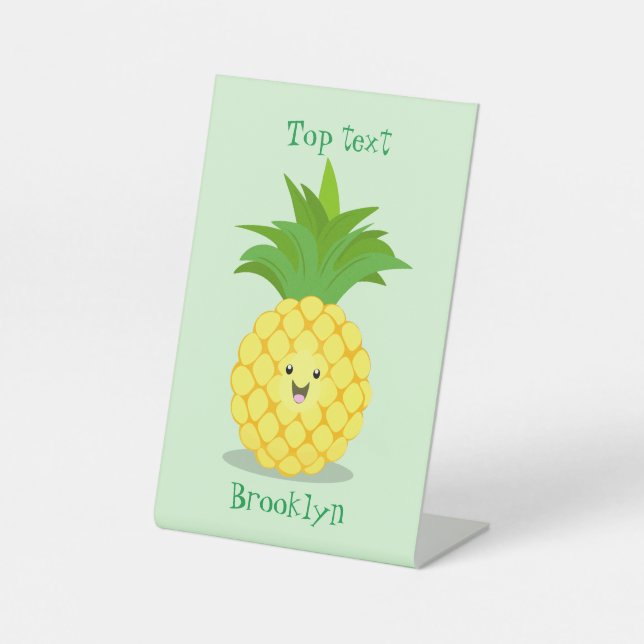 Cute pineapple cartoon illustration pedestal sign (Front)