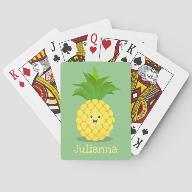 Cute pineapple cartoon illustration playing cards (Back)