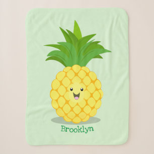 Cute pineapple cartoon illustration sherpa blanket