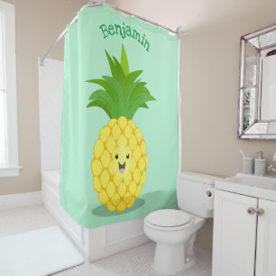Cute pineapple cartoon illustration shower curtain