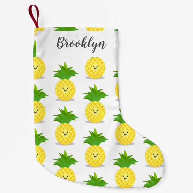 Cute pineapple cartoon illustration small christmas stocking (Front)