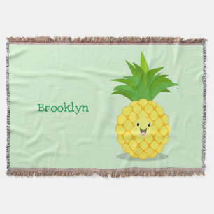 Cute pineapple cartoon illustration throw blanket