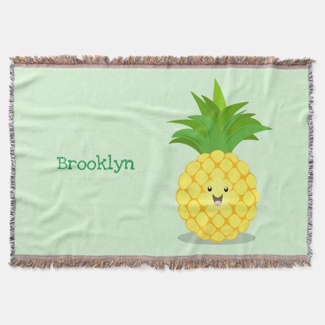 Cute pineapple cartoon illustration throw blanket (Front)