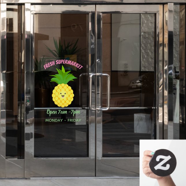 Cute pineapple cartoon illustration window cling (Office Door)