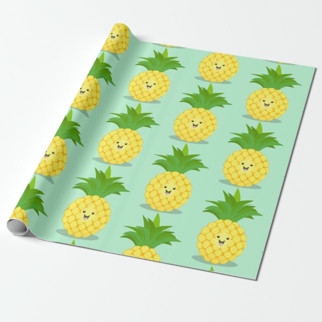 Cute pineapple cartoon illustration wrapping paper (Unrolled)