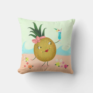 Cute Pineapple Character at the Beach Cushion