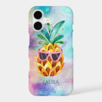 Cute Pineapple Colourful Watercolors Background