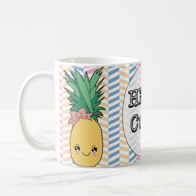 Cute Pineapple Fruit Kawaii Hello Cutie Summer Coffee Mug (Left)