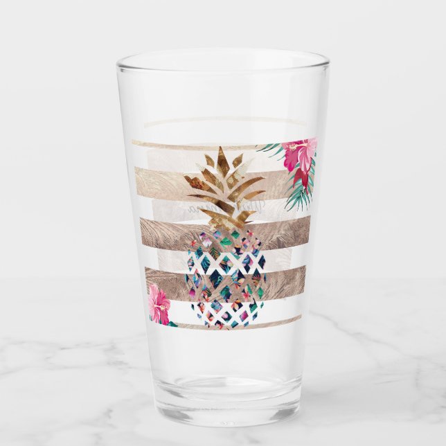 Cute Pineapple gold striped Glass (Front)