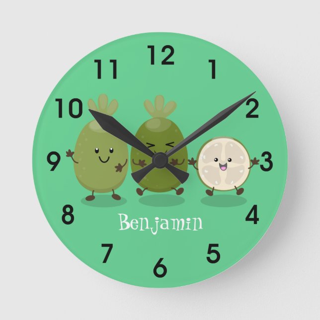 Cute pineapple guava beans cartoon illustration round clock (Front)