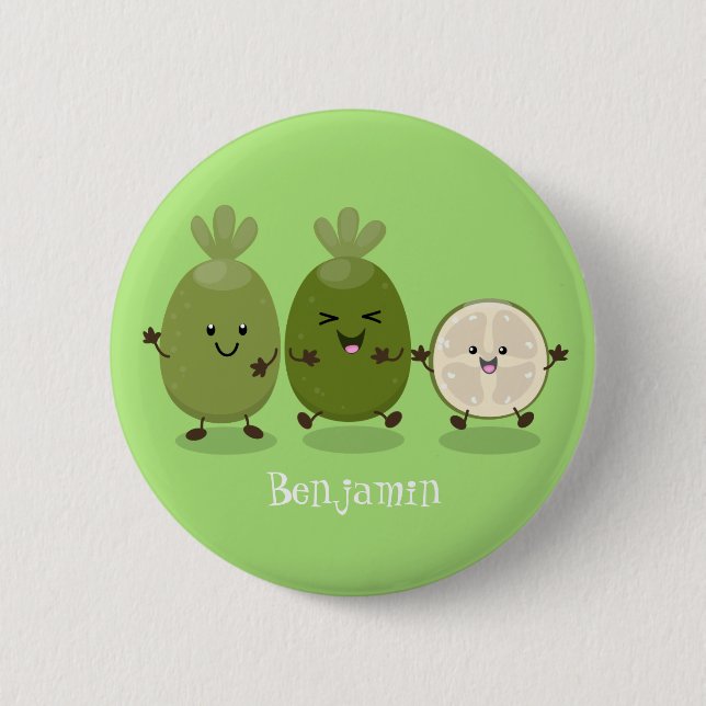 Cute pineapple guava feijoa cartoon illustration 6 cm round badge (Front)