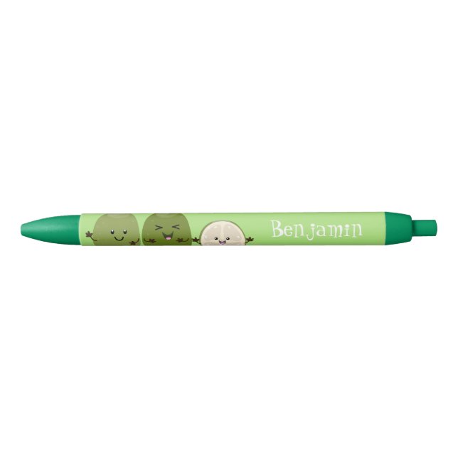 Cute pineapple guava feijoa cartoon illustration black ink pen (Front)