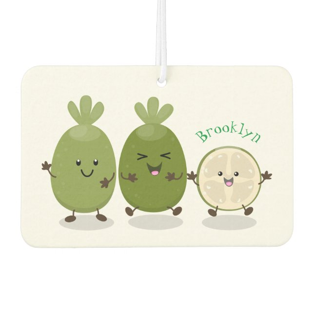 Cute pineapple guava feijoa cartoon illustration car air freshener (Front)
