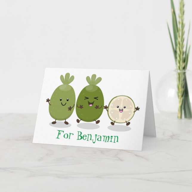 Cute pineapple guava feijoa cartoon illustration card (Front)