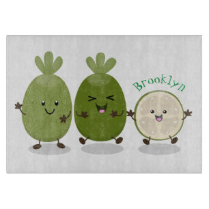 Cute pineapple guava feijoa cartoon illustration cutting board