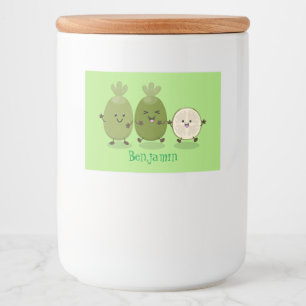 Cute pineapple guava feijoa cartoon illustration food label