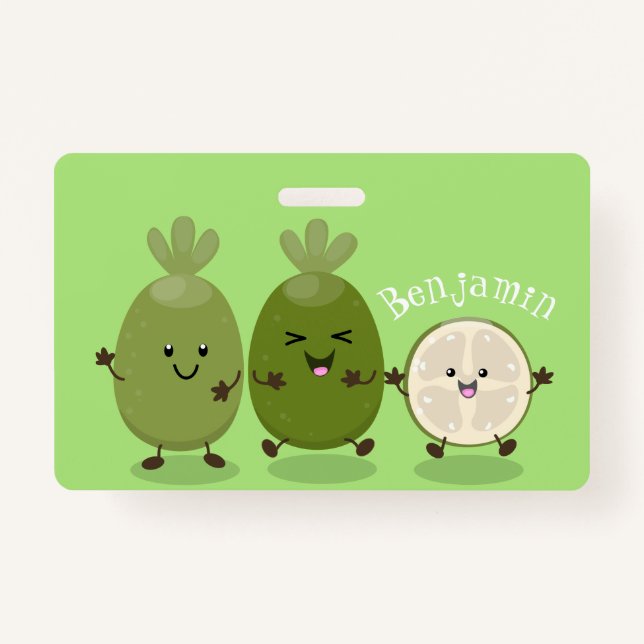 Cute pineapple guava feijoa cartoon illustration ID badge (Front)