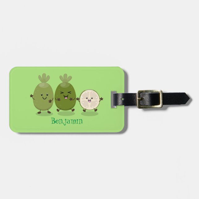 Cute pineapple guava feijoa cartoon illustration luggage tag (Front Horizontal)