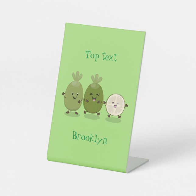 Cute pineapple guava feijoa cartoon illustration pedestal sign (Front)