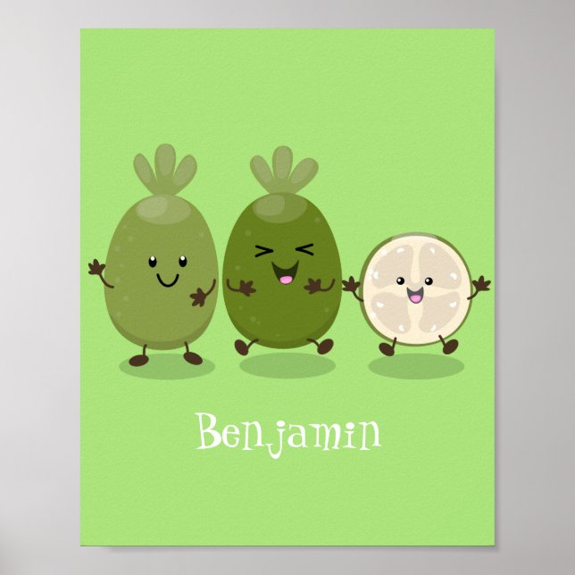 Cute pineapple guava feijoa cartoon illustration poster (Front)