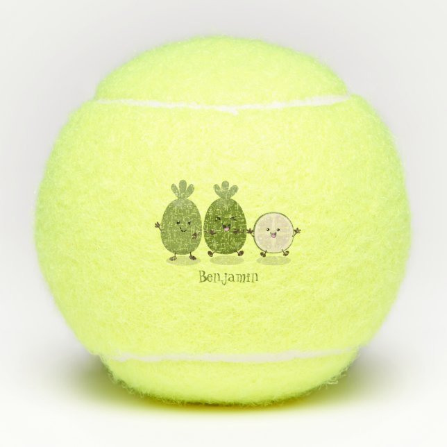 Cute pineapple guava feijoa cartoon illustration tennis balls (Front)