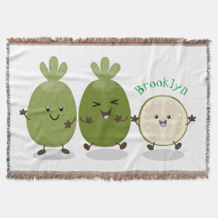 Cute pineapple guava feijoa cartoon illustration throw blanket