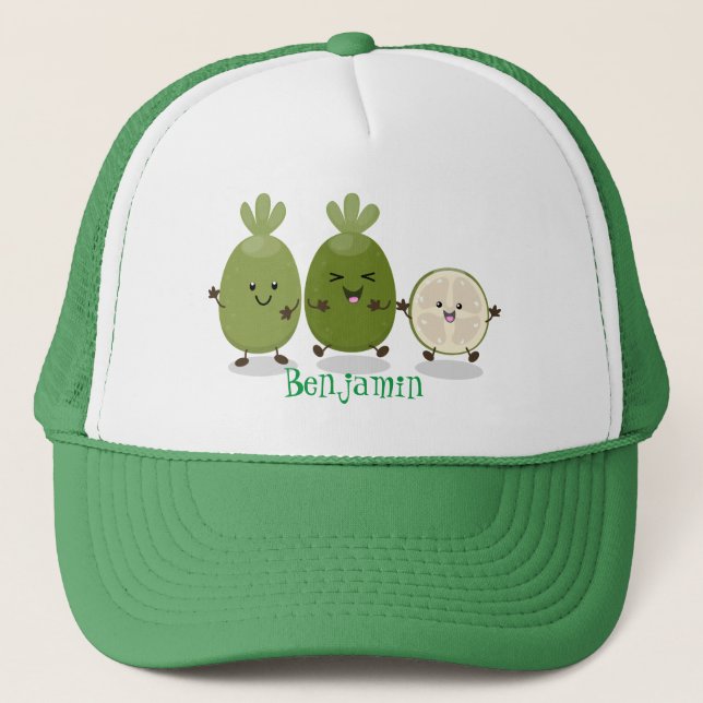 Cute pineapple guava feijoa cartoon illustration trucker hat (Front)