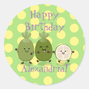 Cute pineapple guava feijoa funny cartoon classic round sticker