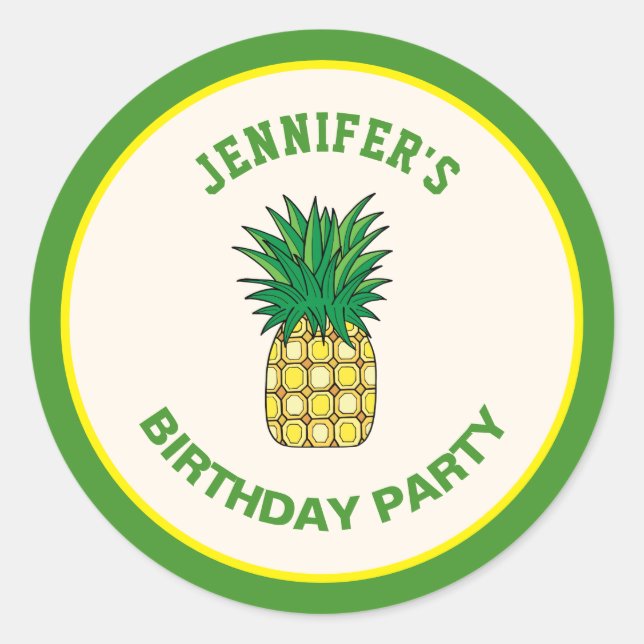 Cute Pineapple Hawaiian Luau Birthday Party Favour Classic Round Sticker (Front)