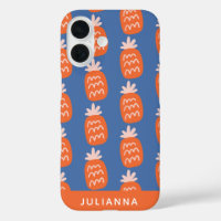 Cute Pineapple Pattern in Orange Blue Personalised